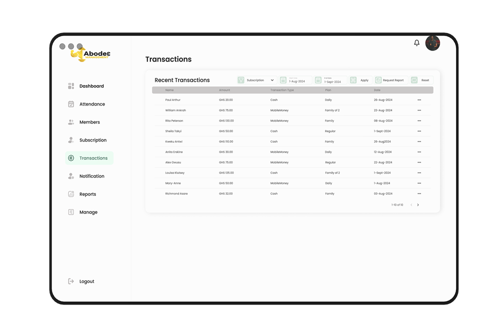Billing and transactions dashboard